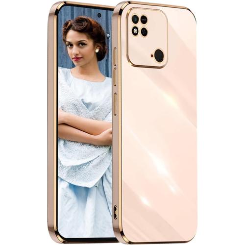 Antichoc Coque Pour Xiaomi Redmi 10c,Etui De Très Mince Placage Tpu,Housse De Élégant Conception Simple Miroir Silicone Brillant Cover Case,Rose