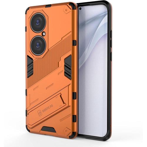 Coque Pour Huawei P50 Pro Avec Holder Support Etui Doublure En Silicone Tpu+Résistante Aux Chocs Pc Protection Antichoc Case Cover Bumper Orange