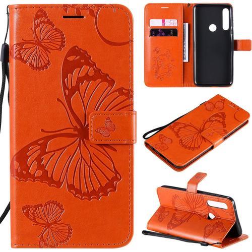 Étui Pour Motorola Moto G Power 6 4 Pouces Pu Cuir Couverture Magnétique Housse Conception En Relief De Papillon Stent Fonction Flip Cuir Orange