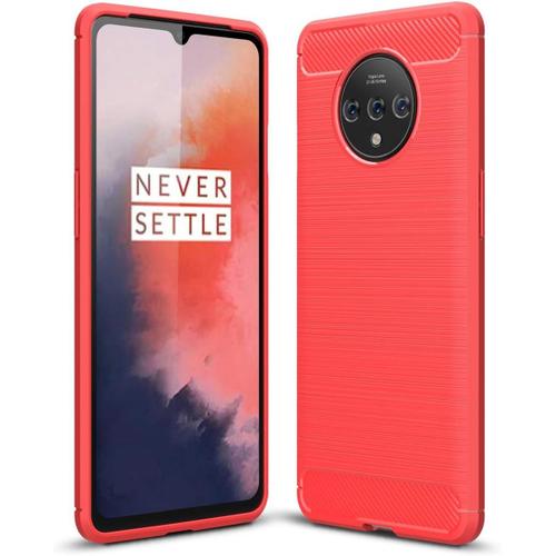 Coque Oneplus 7t, Étui De Protection Tpu Léger Ultra-Mince Et Doux, Conception En Fibre De Carbone Quatrième De Couverture Pour Oneplus 7t - Rouge