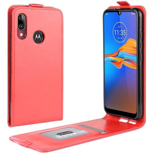 Étui Pour Motorola Moto E6 Plus 6 1 Pouces Pu Cuir Magnétique Portefeuille Conventure En Cuir Up Down Design Fonction Stent Housse Flip Cuir Rouge