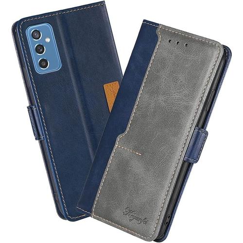 Housse Pour Telephone Samsung Galaxy M52 5g Etui, Pu/Tpu Rétro Retourner Cuir Coque Magnétique Anti Chute Portefeuille Protection Case Cover, Bleu