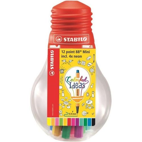 Stabilo Ampoule De 12 Stylos-Feutres Colorful Ideas - Point 88 Mini - Coloris Assortis