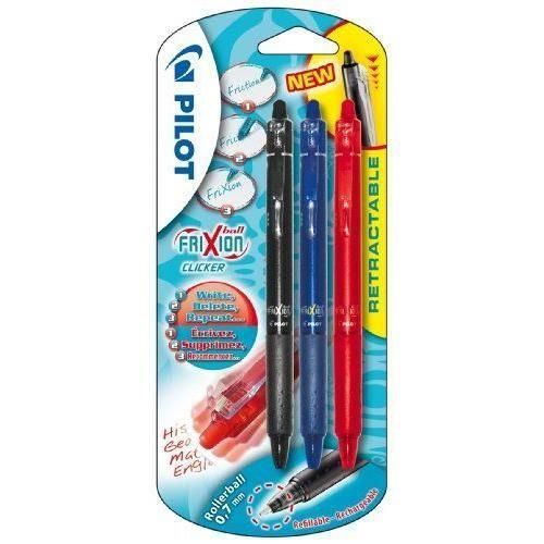 Pilot - Frixion Ball Clicker Moyen - Encre Bleue - Noire - Rouge - X3