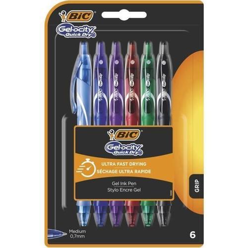 Bic Gel-Ocity Quick Dry Stylos-Gel Retractables Pointe Moyenne -0.7 Mm- - Couleurs Assorties. Blister De 6