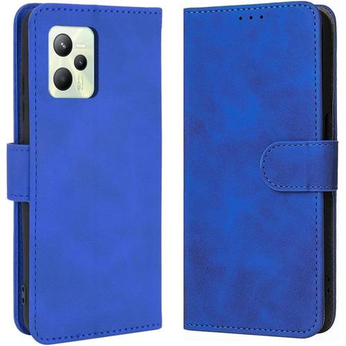 Coque Pour Oppo Realme C35/Narzo 50a Prime Étui En Cuir Pu Housse De Protection Antichoc 2 Portes Carte Fermeture Magnétique Béquille Support Bleu