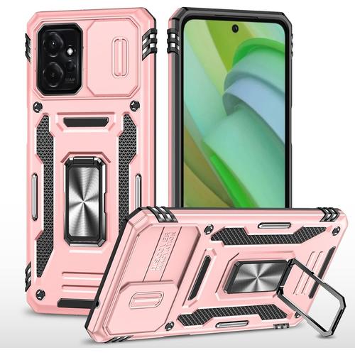 Coque Compatible Avec Motorola Moto G 5g 2023,Protection De La Caméra En Pc Dur Anti-Chut Renforcée Case Armor Antichoc Bumper Housse Etui,Or Rose