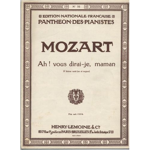 Mozart - Ah ! Vous Dirai-Je Maman 9e Thème Varié / Panthéon Des Pianistes N° 16