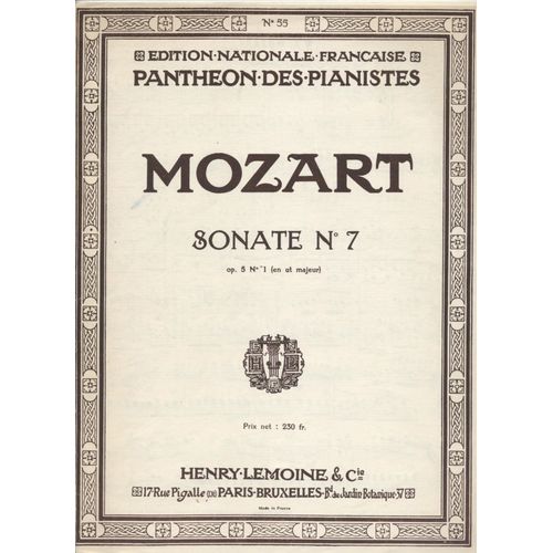 Mozart - Sonate N° 7 En Ut Majeur Op. 5 N° 1 / Panthéon Des Pianistes N° 55