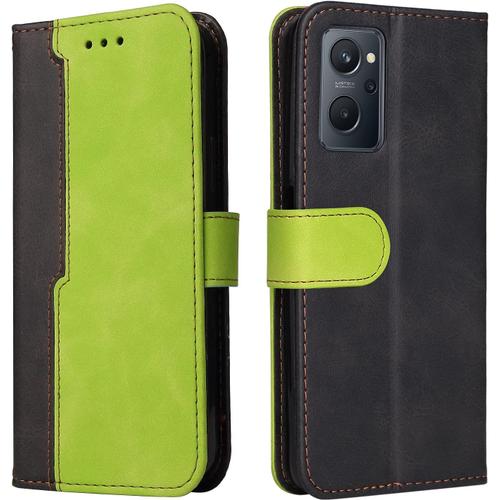 Housse Pour Telephone Oppo A76 4g Oppo A96 4g Etui Pu/Tpu Rétro Retourner Cuir Coque Magnétique Anti Chute Portefeuille Protection Case Cover Vert