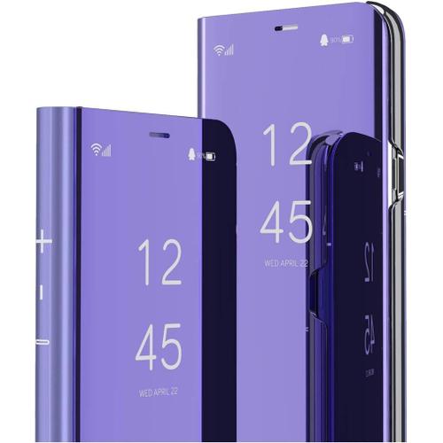 Samsung A21s Miroir Housse Coque Etui À Rabat, Mirror Smart View Standing 360° Protecteur Etui Coque Pour Samsung Galaxy A21s. Flip Mirror: Purple