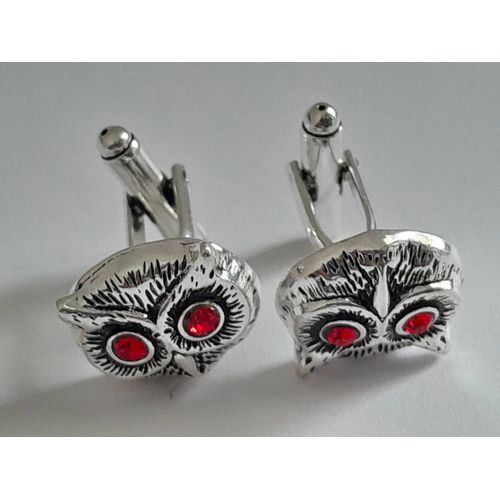 Boutons De Manchettes Hibou De Couleurs Argent Rouge Et Noir Pour De L'élégance Et De L'originalité...