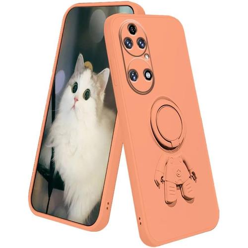 Compatible Avec Coque Huawei P50 Pro Silicone Motif Avec Anneau Coque Huawei P50 Pro Astronaute Antichoc Ultra Mince Etui De Protection Case Orange