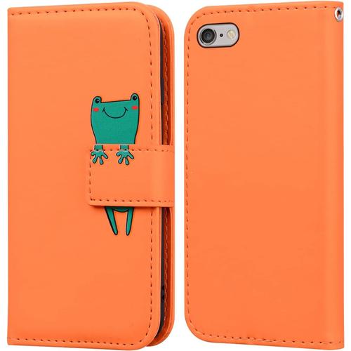 Coque Iphone 6 Plus Coque Iphone 6s Plus Housse En Cuir 3d Grenouille Dessin Animé Portefeuille Etui En Protecion Pour Iphone 6 Plus/6s Plus Orange