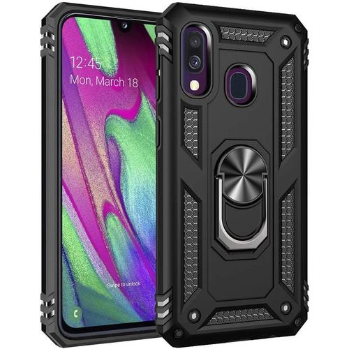 Coque Samsung A20e Avec Anneau Kickstand, Rotation Bague Pour Support Magnétique De Voiture Doux Souple Silicone Gel Tpu Antichoc Etui Housse Noir