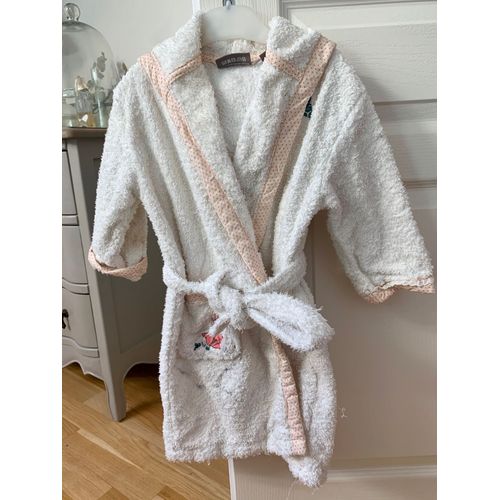 Peignoir Enfant Coton Brodé À Capuche (Carré Blanc)