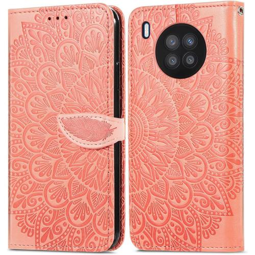 Étui Pour Huawei Nova 8i/Honor 50 Lite 6 67 Pouces Pu Cuir Couverture Magnétique Housse Conception En Fleur De Rêve Stent Fonction Flip Cuir Orange