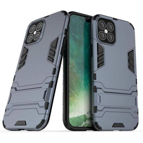 Étui Pour Apple Iphone 12 Pro Max 6.7 Coque Antichoc 2x Couche De Plastique + Silicone Tpu, Bo Tier Extrêmement Solide, Station Debout Bleu Marine