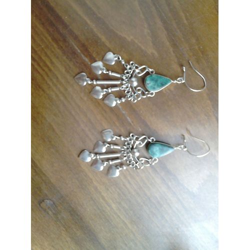 Boucles D'oreilles Ethniques Pierre Aventurine Argent