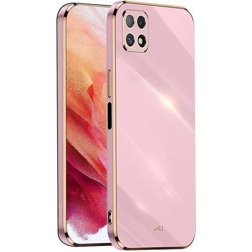 Coque Pour Samsung Galaxy A22 5g, Étui 360°Antichoc Galvanoplastie Élégant Flexible Protecteur En Tpu Résistant Aux Chocs Housse Case Cover. Mauve