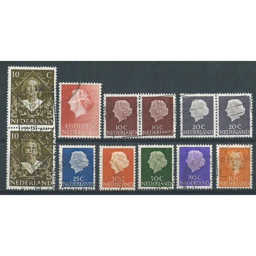 Reine Juliana Lot De 12 Timbres Oblitérés Pays Bas Dot 3 Paires