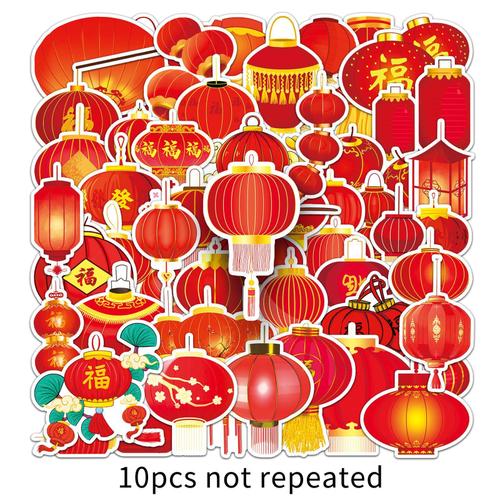 100 pièces de lanternes rouges de style chinois, lanternes rouges, décoration d'ambiance de fête du printemps, étui de téléphone portable pour ordinateur, carte de compte, autocollants A4161