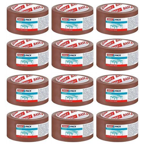 Tesa Lot de 12 Rubans Adhésif D'emballage BASIC PP 50mmx66m Marron