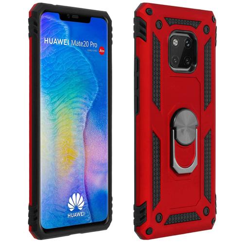 Coque Huawei Mate 20 Pro Bi Matière Rigide Souple Bague Support Vidéo Rouge