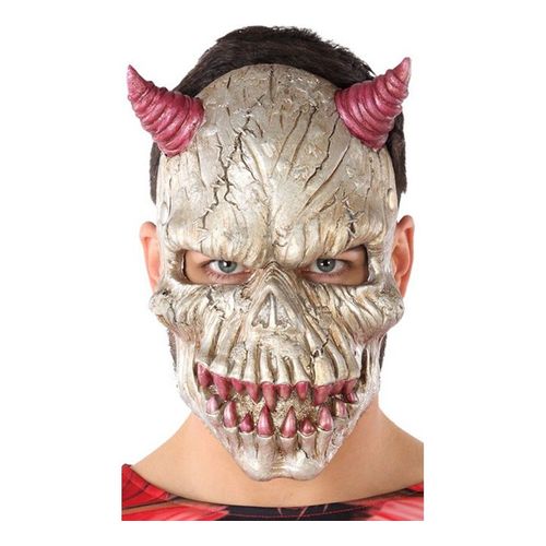 Masque De Demon Avec Des Cornes Et Dents Fuchsia (Taille Unique Adulte)