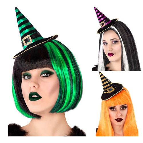 Serre-Tête Mini Chapeau De Sorcière Rayé Noir Et Vert Adulte Taille Unique