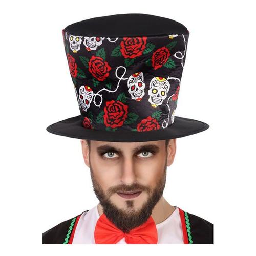 Chapeau Haut-De-Forme Jour Des Morts Avec Roses (Taille Unique Adulte)