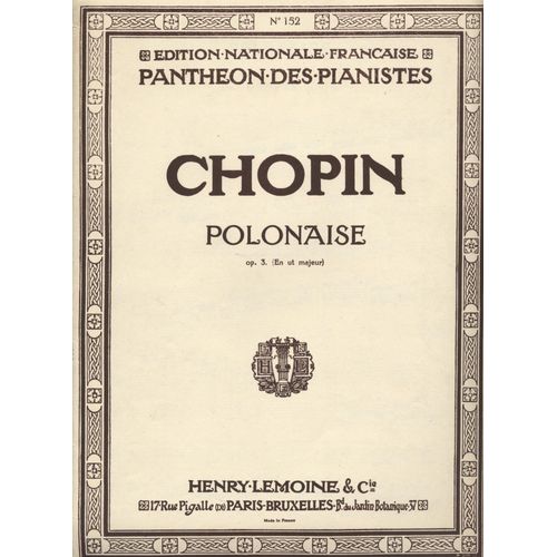 Chopin - Polonaise En Ut Majeur Op3 / Panthéon Des Pianistes N° 152