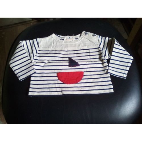 T Shirt Ml Bateau Garcon 3 Mois Boutons Epaule