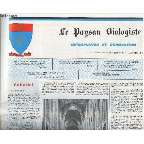 Le Paysan Biologiste - N°15 Oct. Nov. Déc. 1974 - Les Lois De La Vie Saine - La Vie De La Fédération -Tout Être Vivant Ensemence Ses Propres Microbes Dans Le Milieu Extérieur - Elevage De Moutons Dans(...)