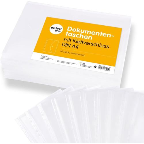 Transparent Transparent 10 Pochettes Porte-Documents Din-A4, 20 Mm Hauteur De Remplissage, Plastique Translucides Et Transparentes, Perforées