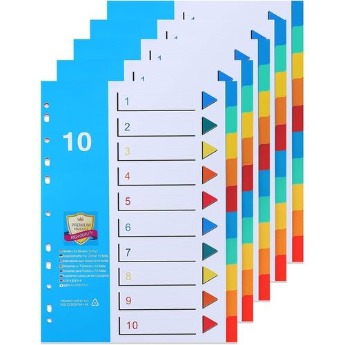 5 Pack 5 Pack (Lot De 5) A4 Intercalaires En Plastique, Feuillets Intercalaires 10 Positions,Intercalaires Avec Onglets