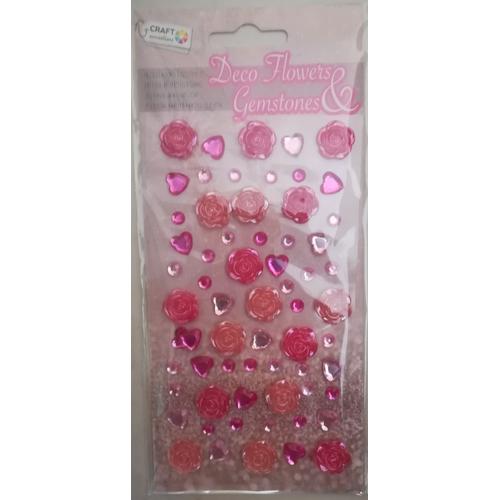 Fleurs Et Pierres Autocollantes 2 Tons De Rose Pour Scrapbooking, Carterie, Décoration... -