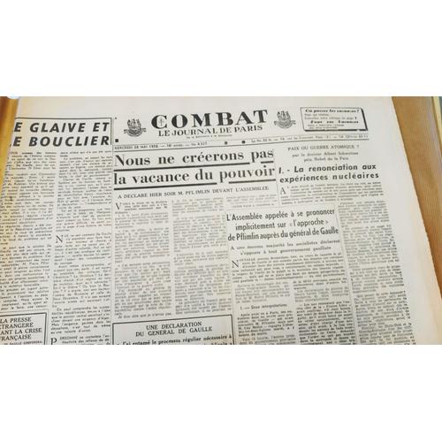 Combat - Le Journal De Paris N°4327 Mecredi 28 Mai 1958