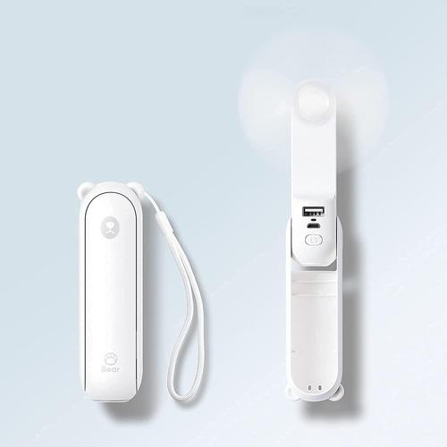 White Mini ventilateur portatif, ventilateur à main 3 en 1, petit ventilateur de poche rechargeable USB portable, ventilateur à piles [14-21 heures de travail] avec batterie externe, fon
