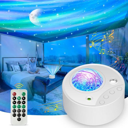 Blanc Projecteur Ciel Etoile, 3 en 1 Projecteur Galaxie Aurora Boréale avec 14 Effets Lumineux et Bruit Blanc, Ciel Etoile Plafond Lampe Ambiance Projecteur pour Chambre Cadeaux Enfants et Adultes