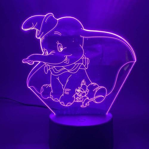 Rouge 3d Veilleuse 3d Led Veilleuse Lampe Dumbo Mignon Bébé Veilleuse Couleur Changeante Décoration Intérieure Enfants Fille Garçons Enfant Cadeau 3d Lampe Éléphant