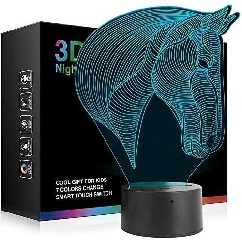 Cheval Veilleuse Led 3d Lampe Optique Illusion Enfant Lampe De Nuit Pour Chambre Chevet Table De Fille Fils Cadeau Anniversaire Surprise Deco Ambiance Créatif Avec Cable Usb Et Télécommande