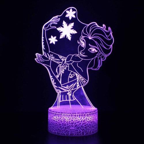 N28 Lampe Illusion 3d Led Veilleuse Disney Princesse Congelée Anna Elsa Olfa Figure Filles Pour Chambre Décoration Lampe De Table Cadeaux D'anniversaire