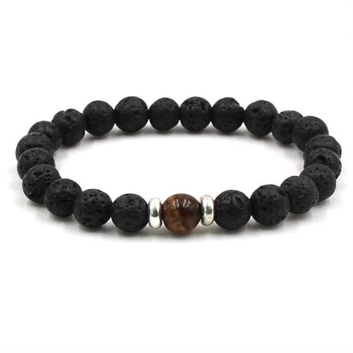 Bracelet Élastique Chakra Pierre Naturelle Il De Tigre & Pierres De Lave - Boules 8mm  Mode Top Tendance-Yoga