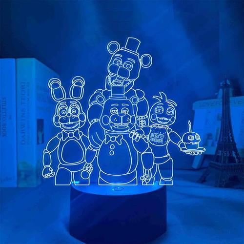 Jaune,Rouge,Vert Fnaf Veilleuse Illusion Led 3d Pour Enfants Lampe De Chevet, 7 X Couleurs Changeantes, Éclairage De Nuit Avec Bouton Tactile Smart Touch Lampe Décorative Et Originale Idéale Pour Les