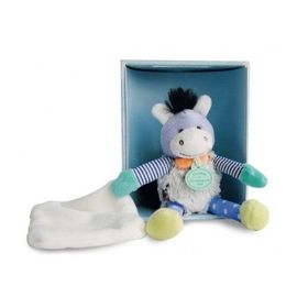 Doudou Ane Bleu Choupidoudou Avec Mouchoir 18cm Et Coffret Naissance En Bois - Peluche Enfant - Cadeau Naissance Doudou Compagnie