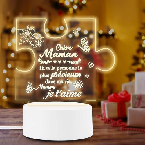 Maman Idee Cadeau Anniversaire Femme Original - Veilleuse Gravée, Cadeau Maman Noel Veilleuse en Acrylique,Anniversaire Fete des Meres Noel Personnalisé Lampe Cadeaux pour Maman,Mere,Femme