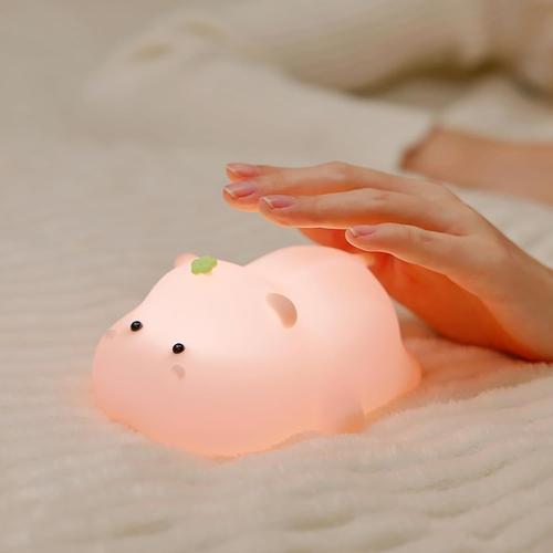 Hippopotame Veilleuse Enfant, Mignon Veilleuse Hippopotame, Silicone Lampe De Chevet Tactile, Recharge Usb/Fonction Minuterie, Idee Cadeau Garçon Fille, Pour Enfants Adulte Chambre Décoration