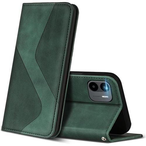 Coque Pour Xiaomi Redmi A1, Étui En Cuir Pu Avec Fentes Pour Cartes Et Fonction Support, Étui Portefeuille En Cuir Flip Housse De Protection Pour Xiaomi Redmi A1 Vert