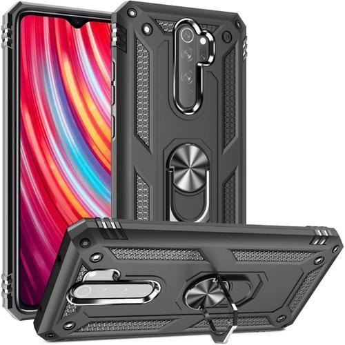 Coque Pour Xiaomi Redmi Note 8 Pro, Double Couche Antichoc Housse De Protection Avec Anneau Rotatif Support Pour Xiaomi Redmi Note 8 Pro Noir